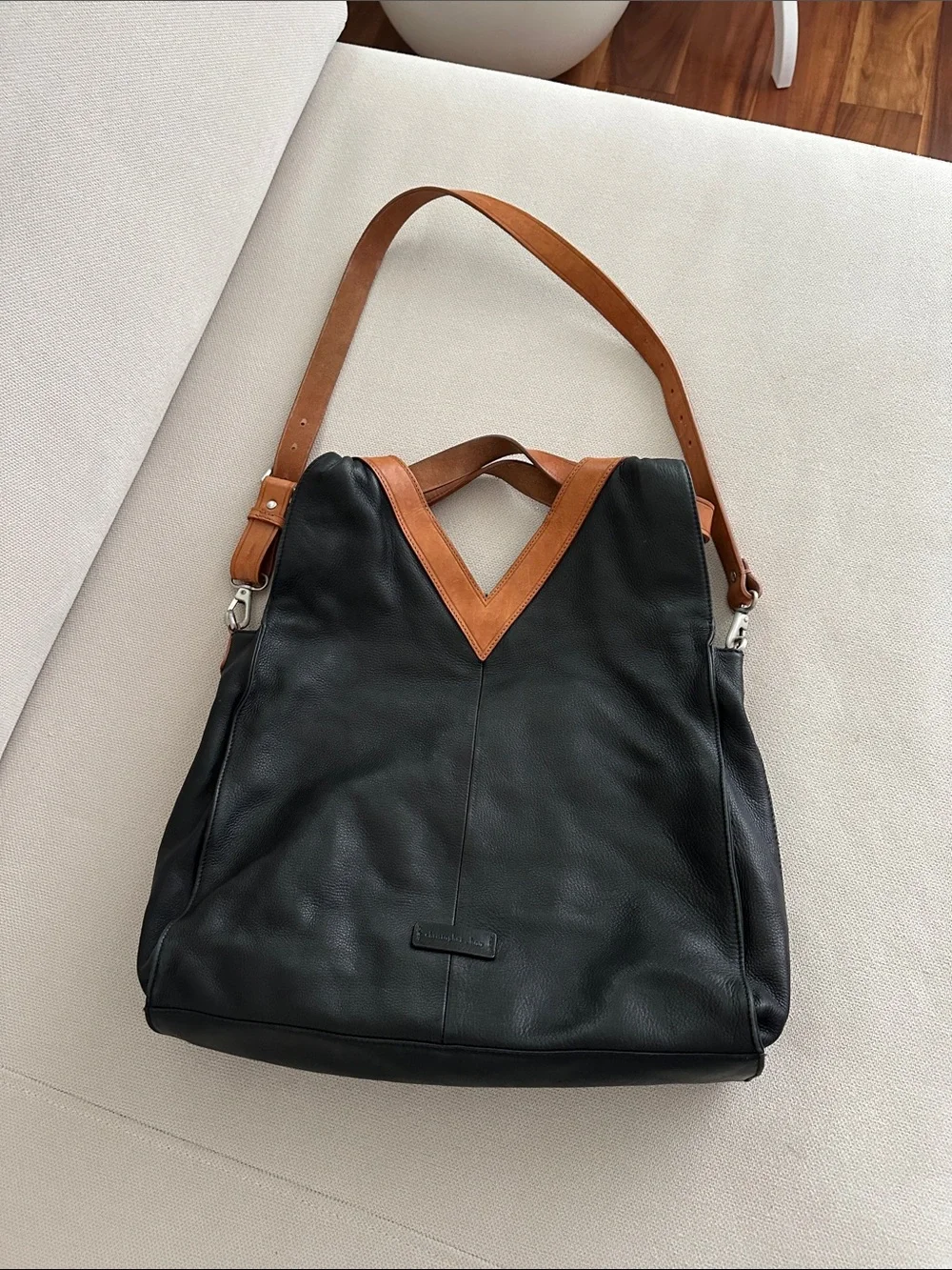 CHRISTOPHER KON BLACK AND CAMEL LEATHER CROSSBODY BAG